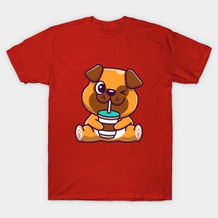 Cute Dog Drinking Cartoon T-Shirt